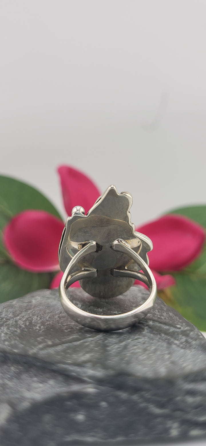 Charoite Teardrop & 925 Sterling Silver Leafs Ring Size 7