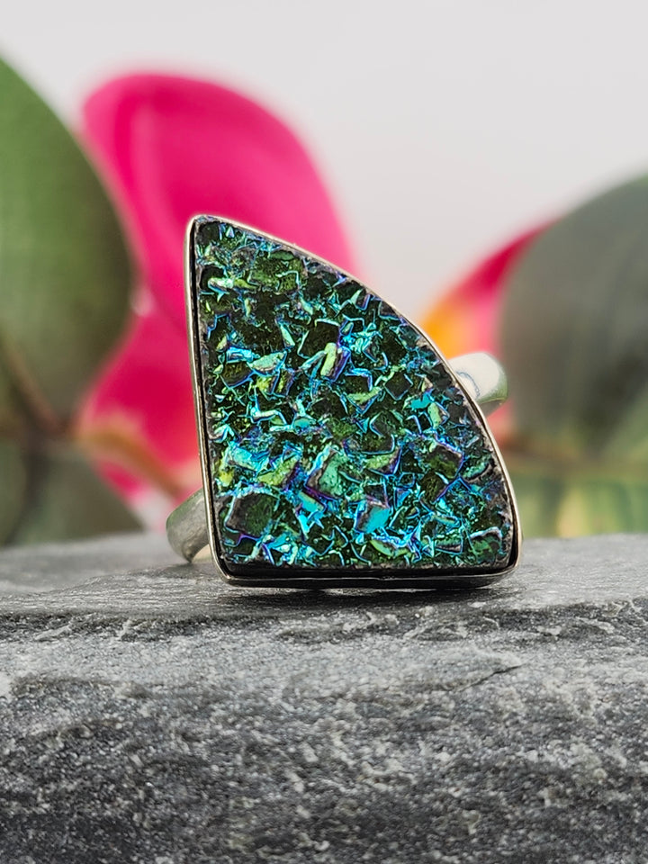 Titanium Druzy 925 Sterling Silver Ring Size 11