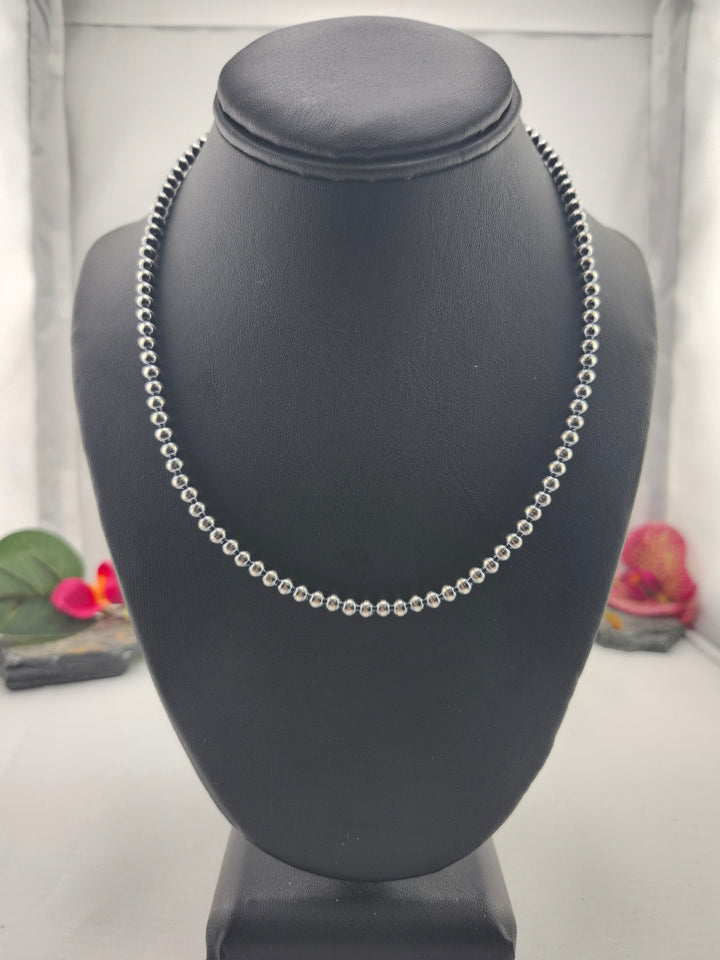 4mm 16"+2" Oxidized 925 Sterling Silver Bead Necklace