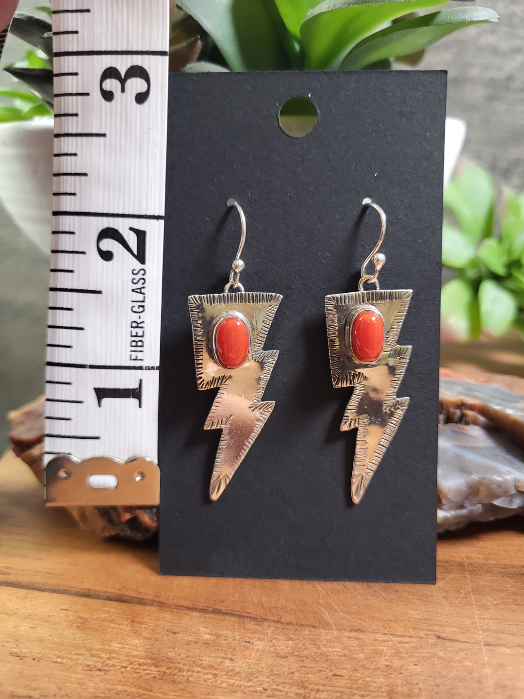 Natural Coral Lightning Bolt Earrings 925 Sterling Silver