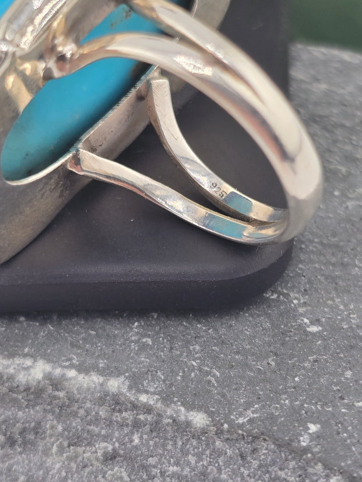 Carved American Turquoise sterling silver 925 ring size 9