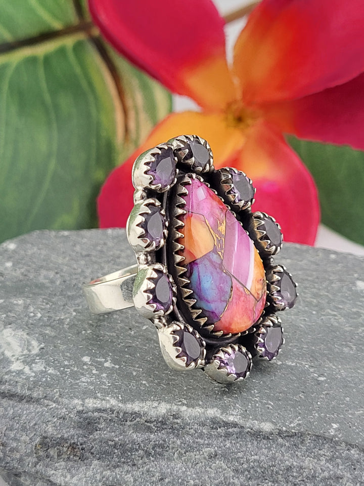 Dahlia & Amethyst Cluster Ring Size 9