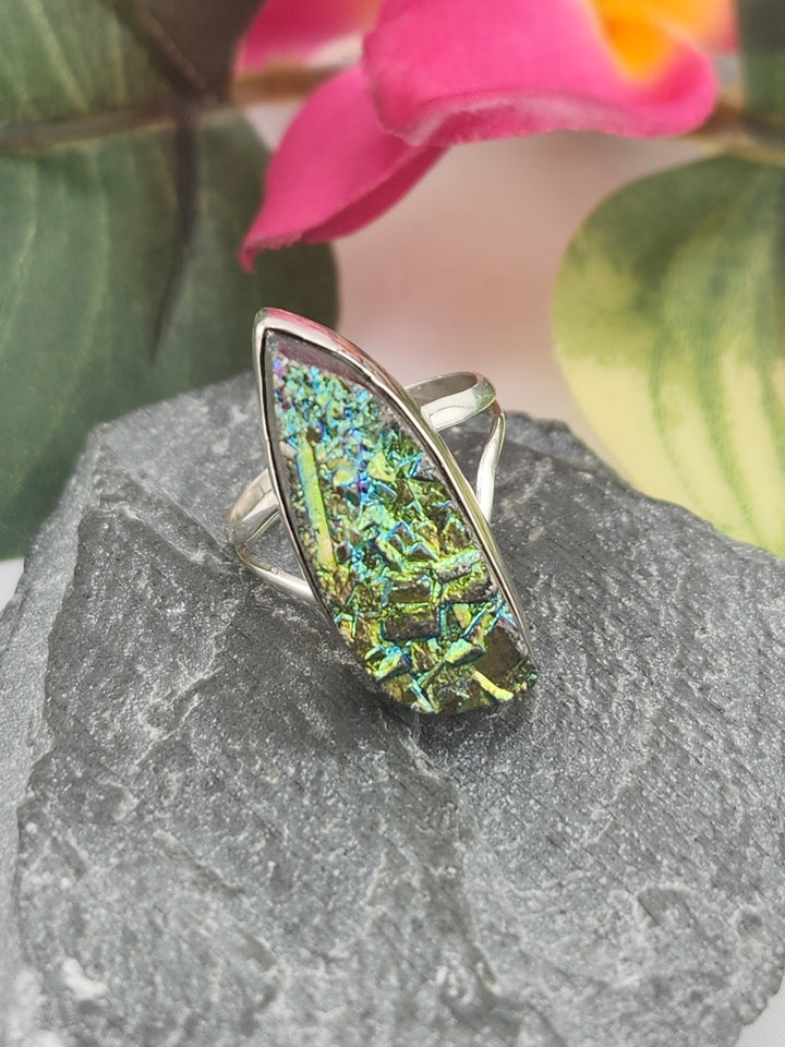 Titanium Druzy 925 Sterling Silver Ring Size 6