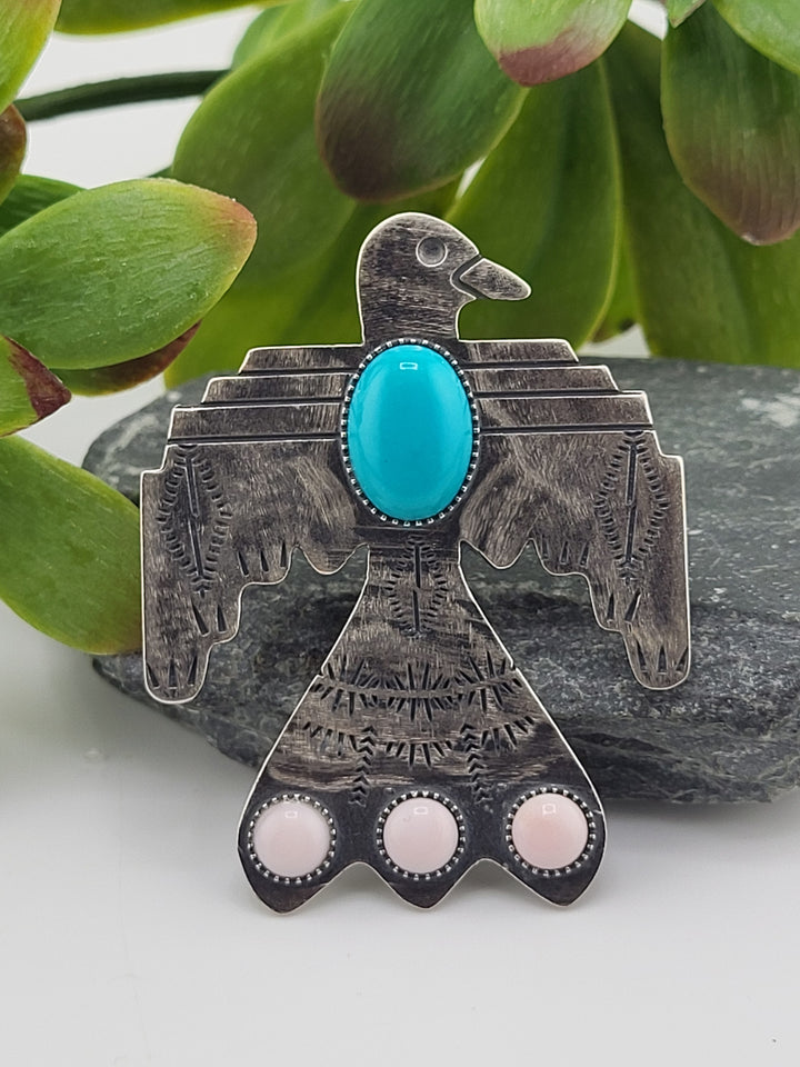 Sterling Thunderbird Turquoise and Queen Conch Ring