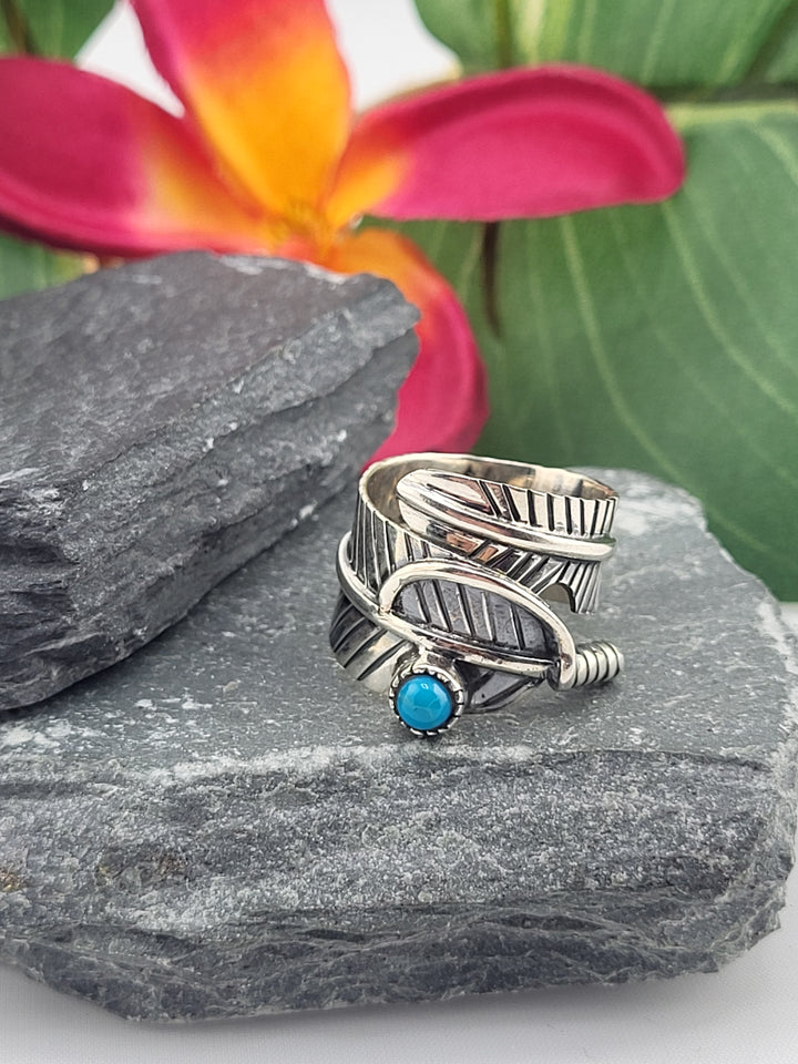 Turquoise Feather Adjustable Ring Size 7