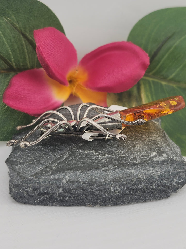 Designer SOMS Baltic Amber and 925 Sterling Silver Insect Broach