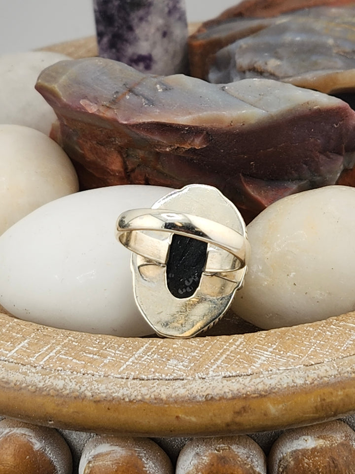 Raw Black Tourmaline 925 Sterling Silver Ring Size 9