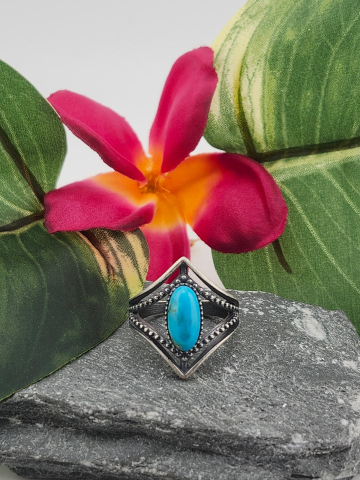 Oxidized Marquee Turquoise Ring Size 7.25