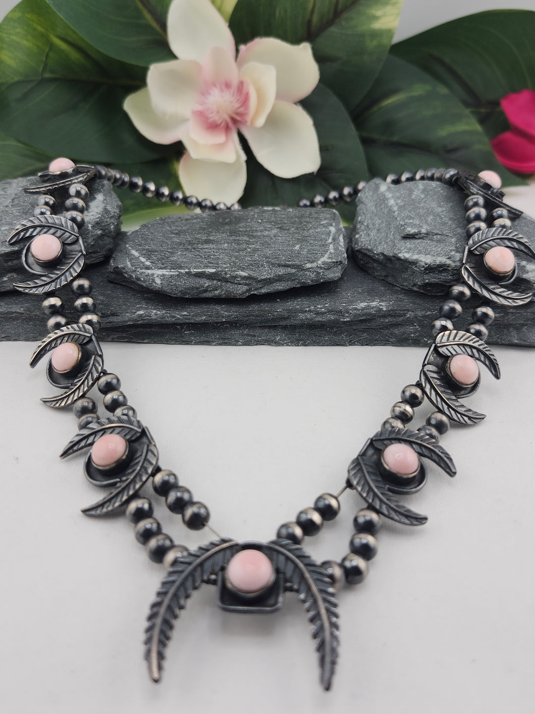 southwest oxidized sterling silver 925 and queen conch necklace