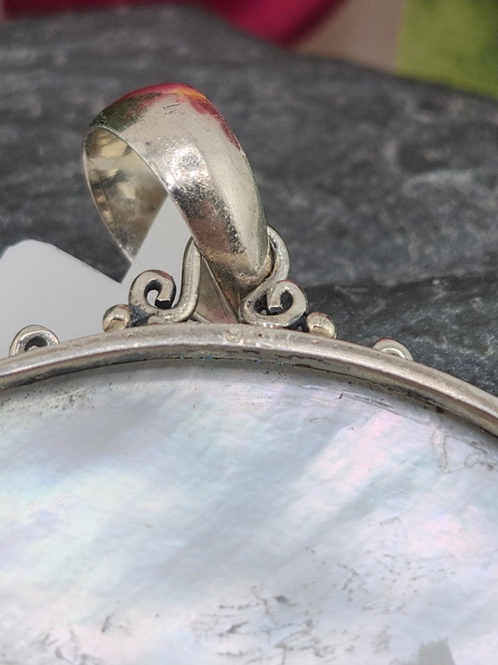 Designer SOMS Mother of Pearl and 925 Sterling Silver Lunar Moth Pendant