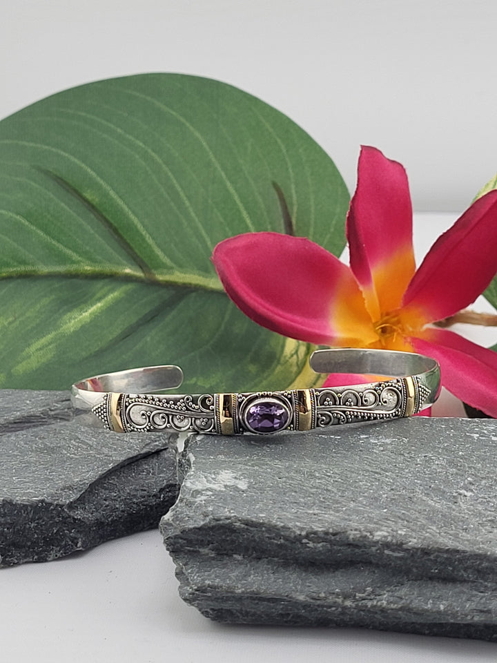 Bali 18k accented & Amethyst Cuff Bracelet
