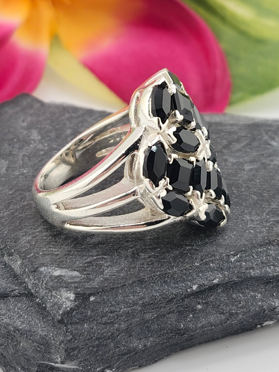 Cluster Black Onyx Ring Size 7