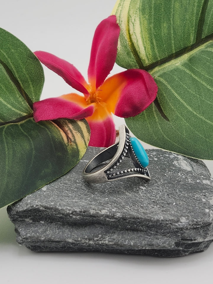 Oxidized Marquee Turquoise Ring Size 8