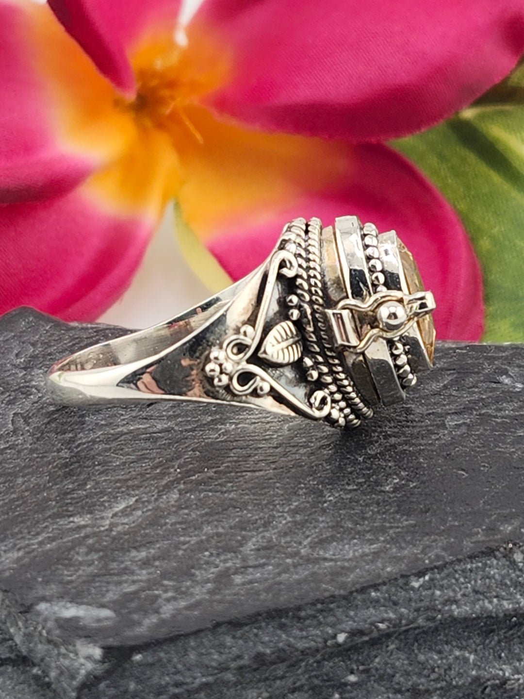 Citrine and 925 Sterling Silver Locket Ring - Size 10