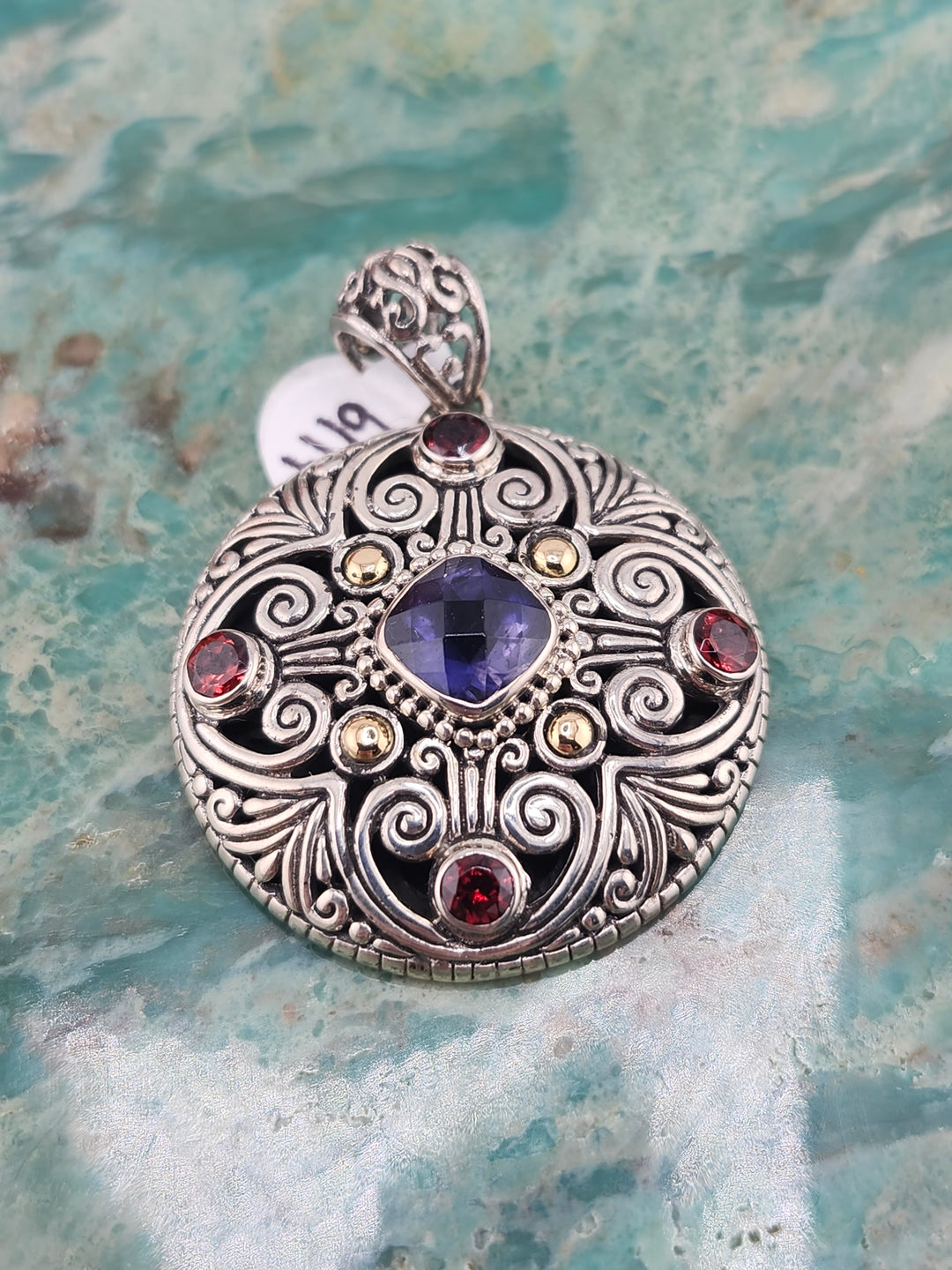 Bali 925 Sterling Silver/18K and Mixed Gemstone Pendant