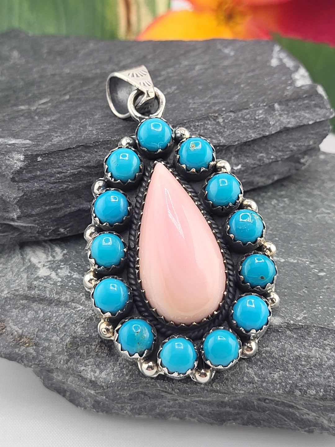 Queen Conch & Turquoise Pendant