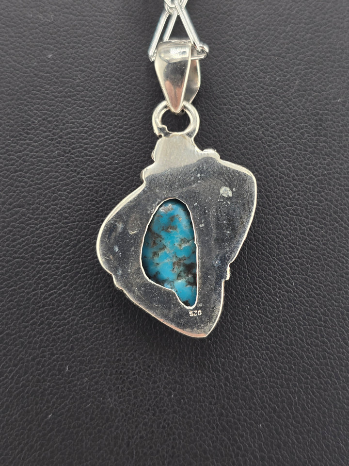 Raw Kingman Turquoise 925 sterling silver pendant w/ 18" 3mm paperclip Chain