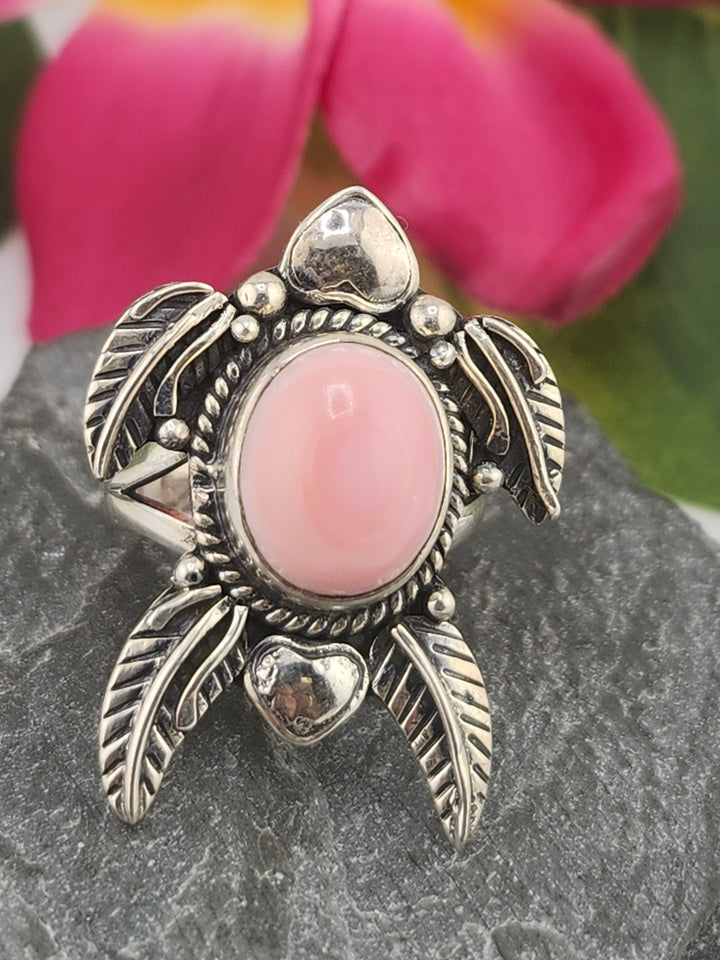 Queen Conch & 925 Sterling Silver Turtle Ring Size 6