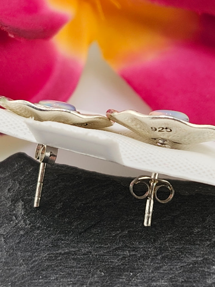 Lab Created Aurora Opal Flower & 925 Sterling Silver Stud Earrings