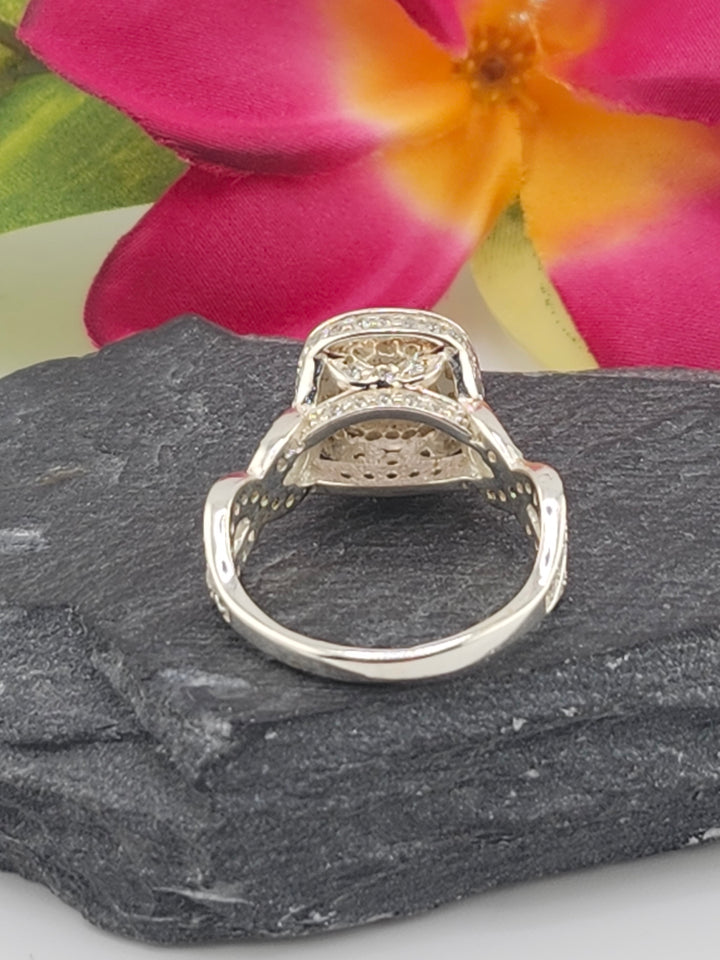 Morganite and 925 Sterling Silver Ring w/ cz