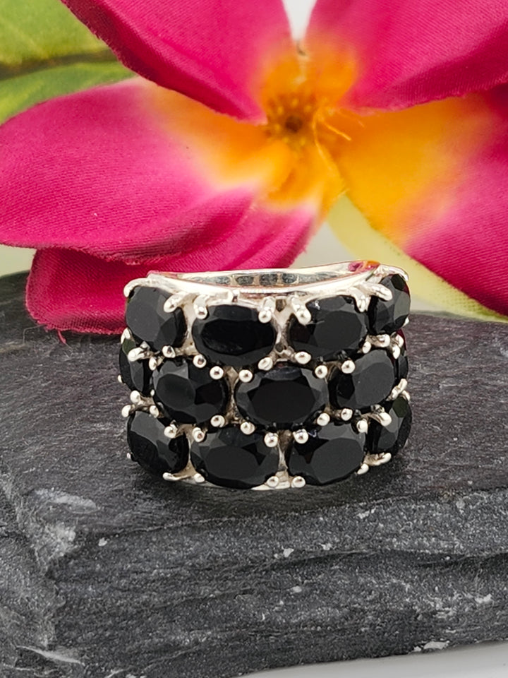 Black Onyx Cluster Ring Size 5