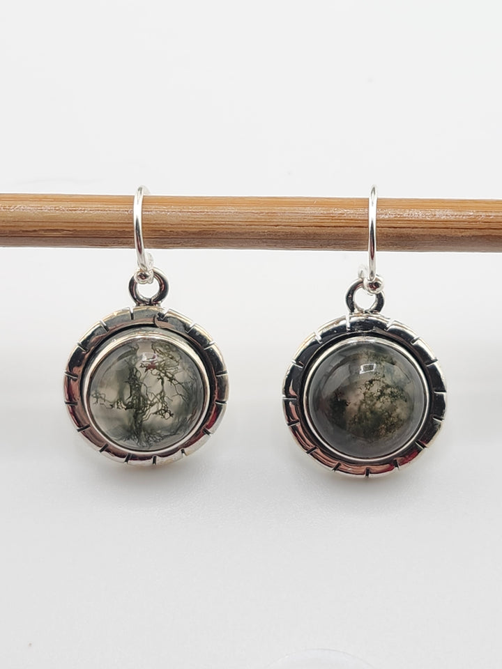 Moss Agate Round Dangle Earrings