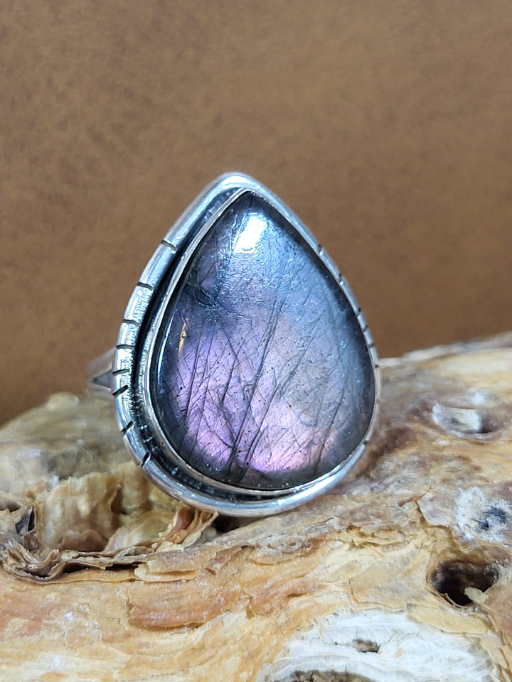 Natural Purple Labradorite 925 Sterling Silver Ring - Size 5