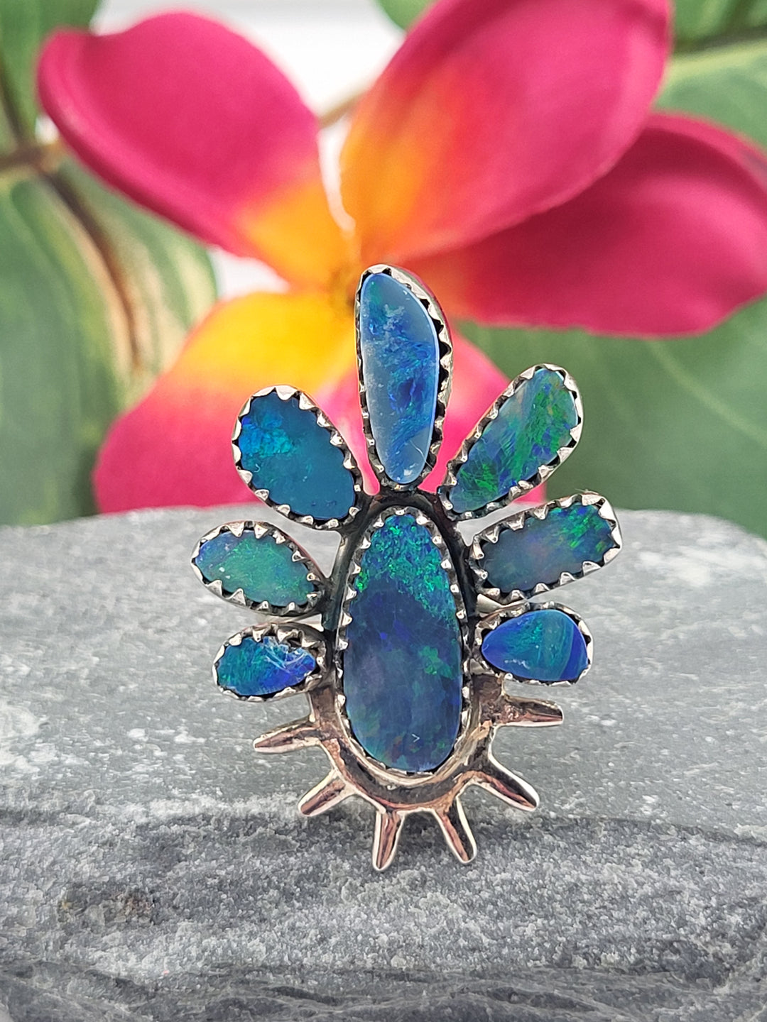 Australian Opal Doublet Cluster Ring Size 7