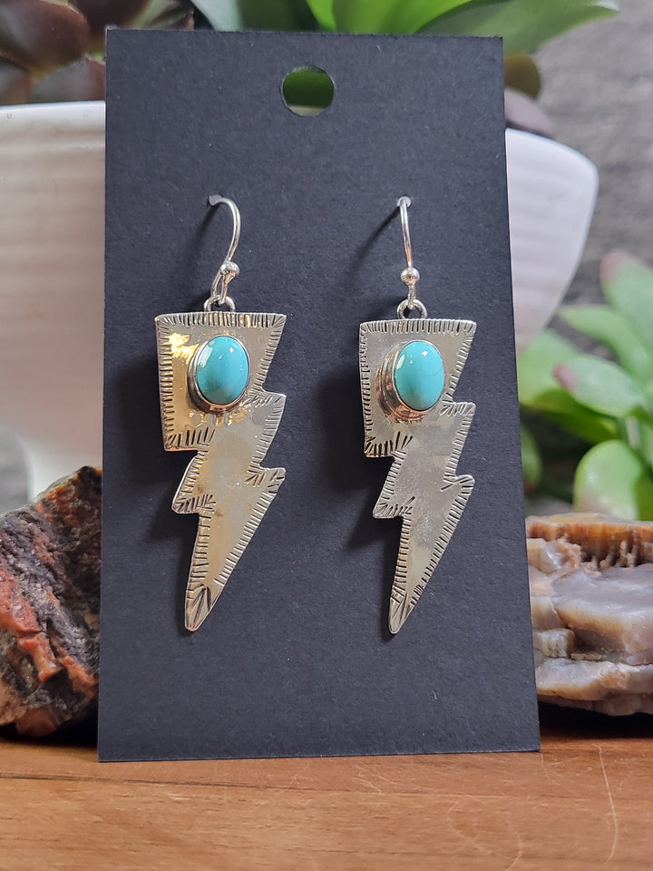 Natural Turquoise Lightning Bolt Earrings 925 Sterling Silver