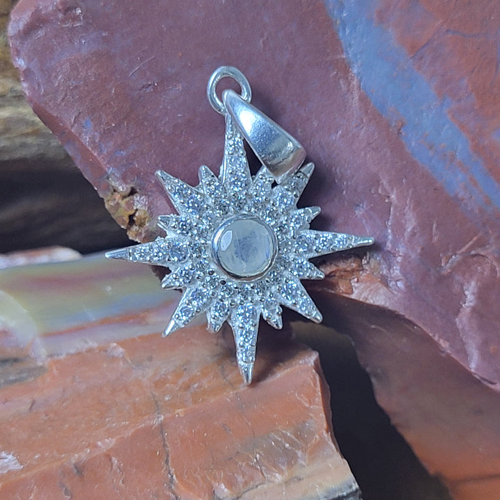 Natural Moonstone/CZ 925 Sterling Silver Pendant