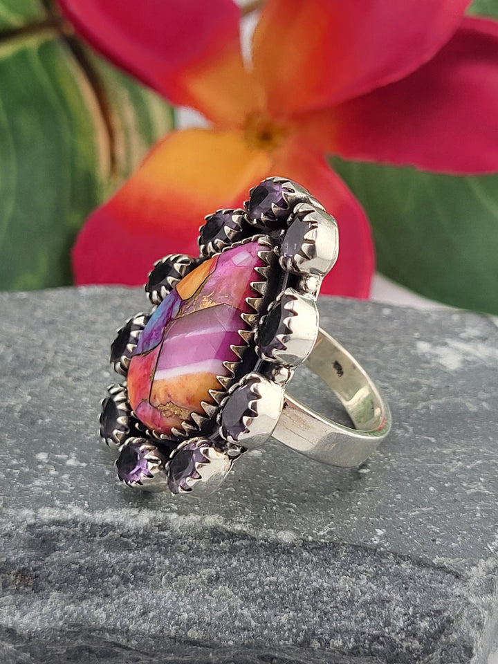 Dahlia & Amethyst Cluster Ring Size 9