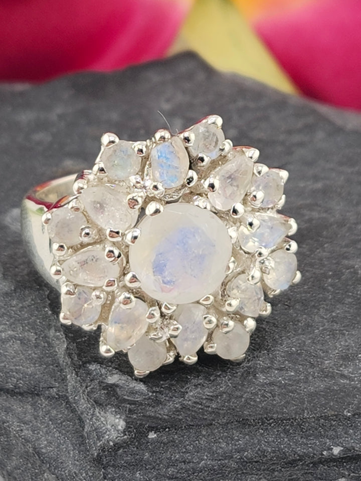 Cluster Moonstone Ring Size 6