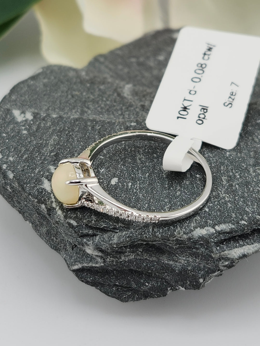 10K White Gold Diamond and Ethiopian Opal Ring