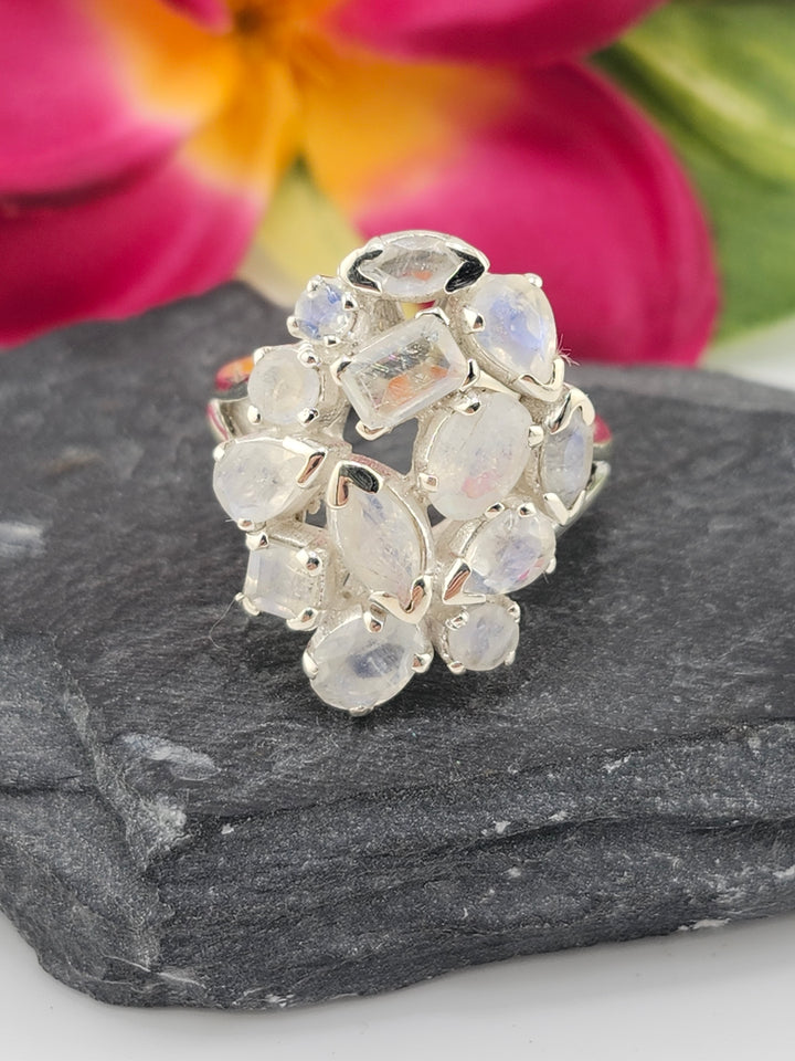Cluster Moonstone Ring Size 8