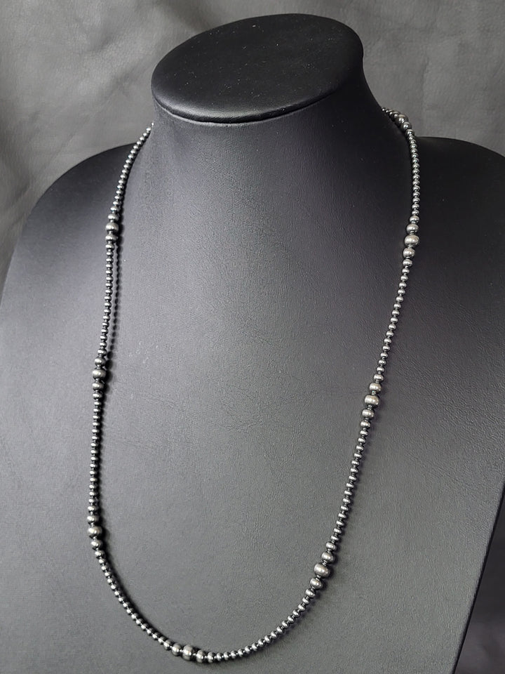 Oxidized Sterling Silver Graduated Bead Station Necklace 3‐6mm 24"+2" extension