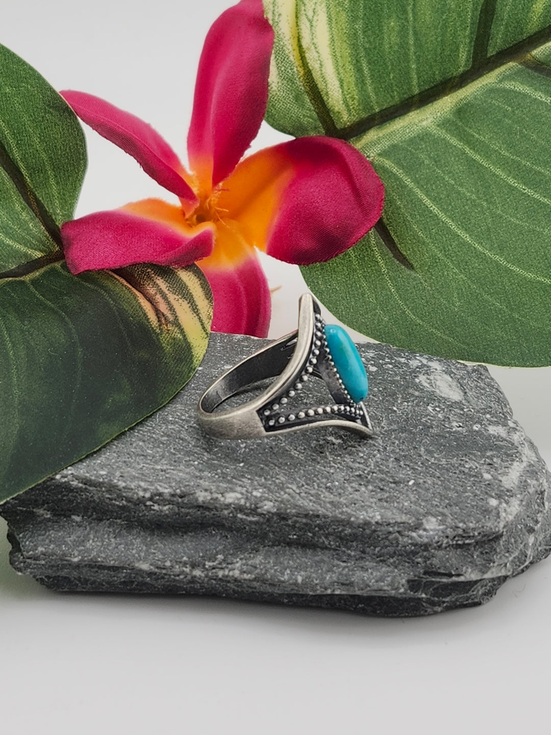 Oxidized Marquee Turquoise Ring Size 8