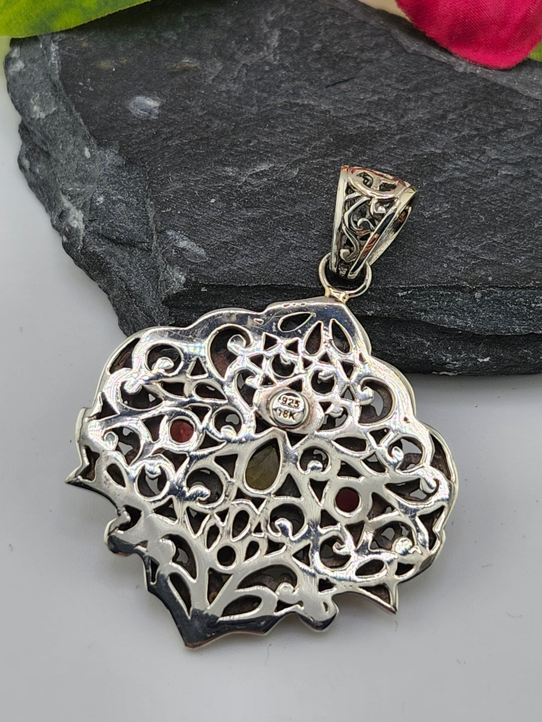 Citrine/Garnet & 18k Accented Bali Pendant