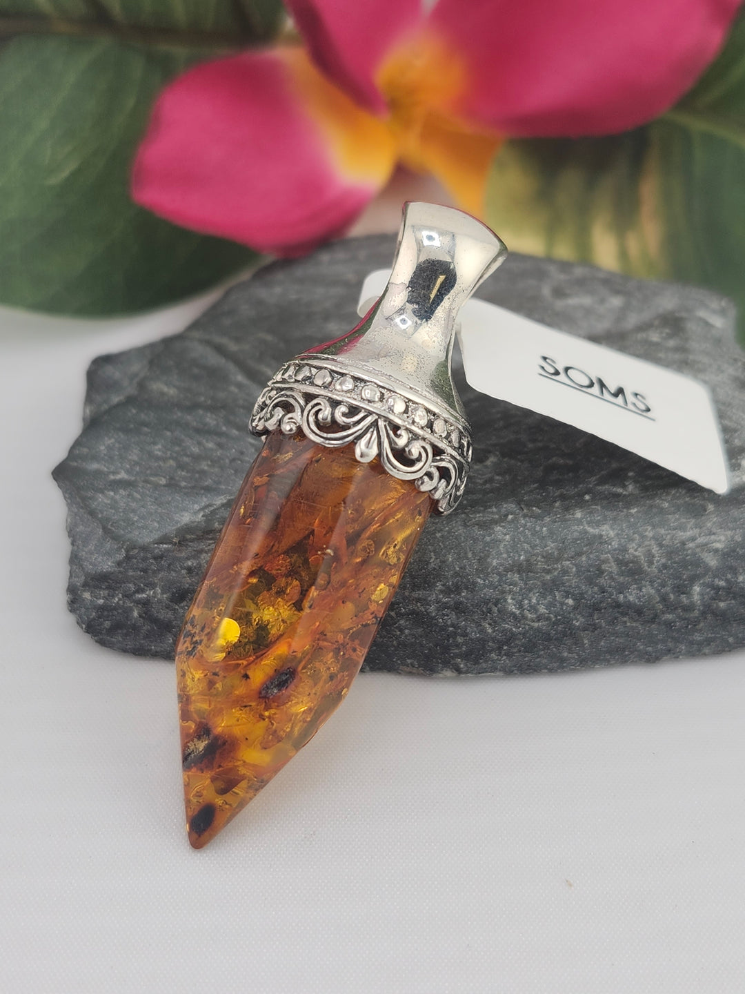 Designer SOMS Baltic Amber and 925 Sterling Silver Pendant