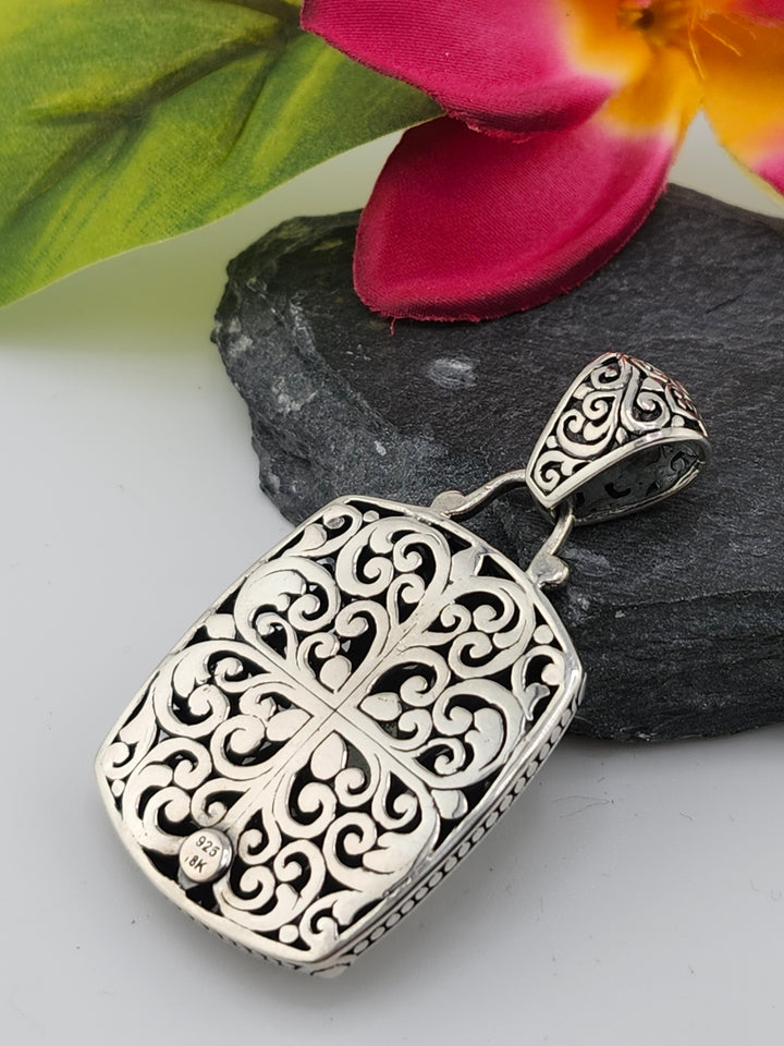 Green Amethyst (Praisolite)/Garnet & 18k Accented Bali Pendant