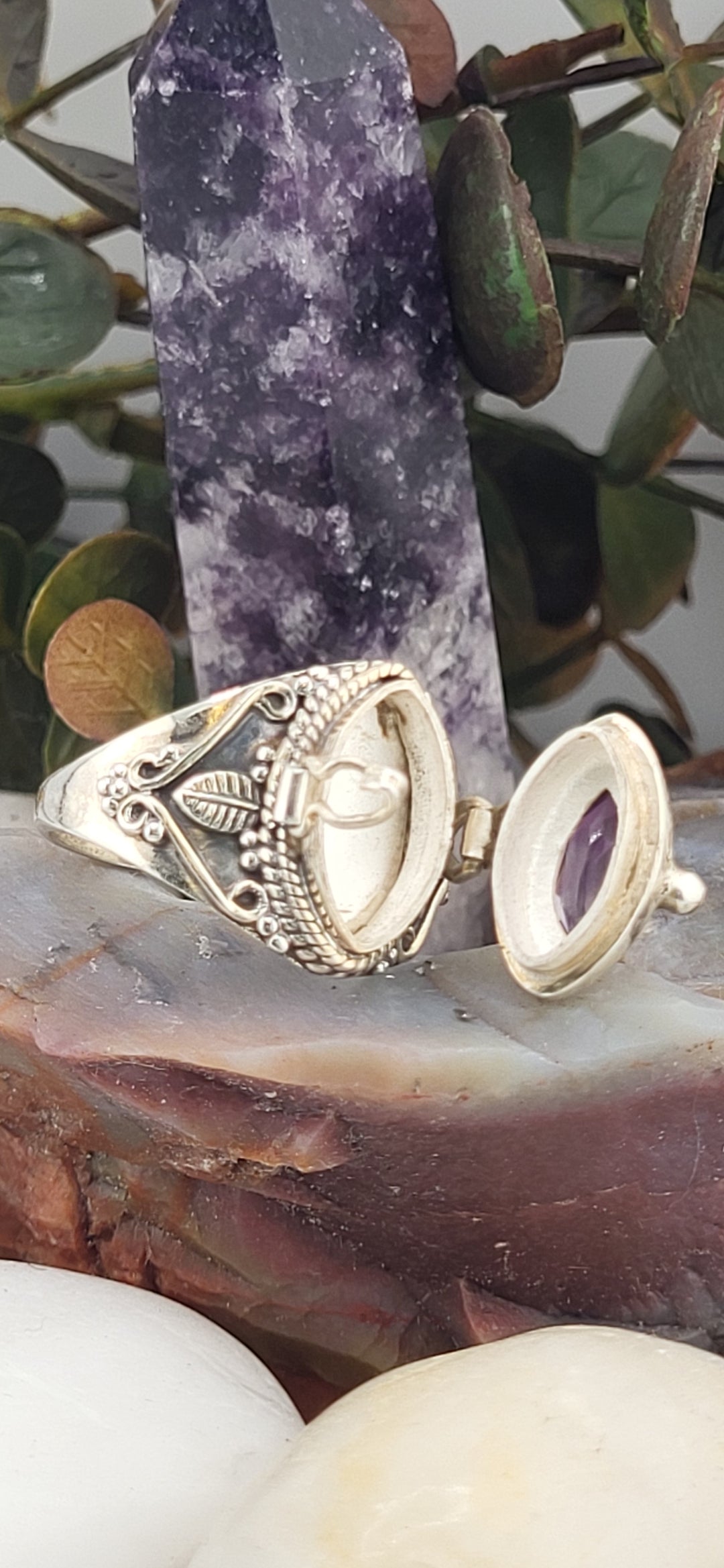 Amethyst & 925 Sterling Silver Lockett Ring Size 10