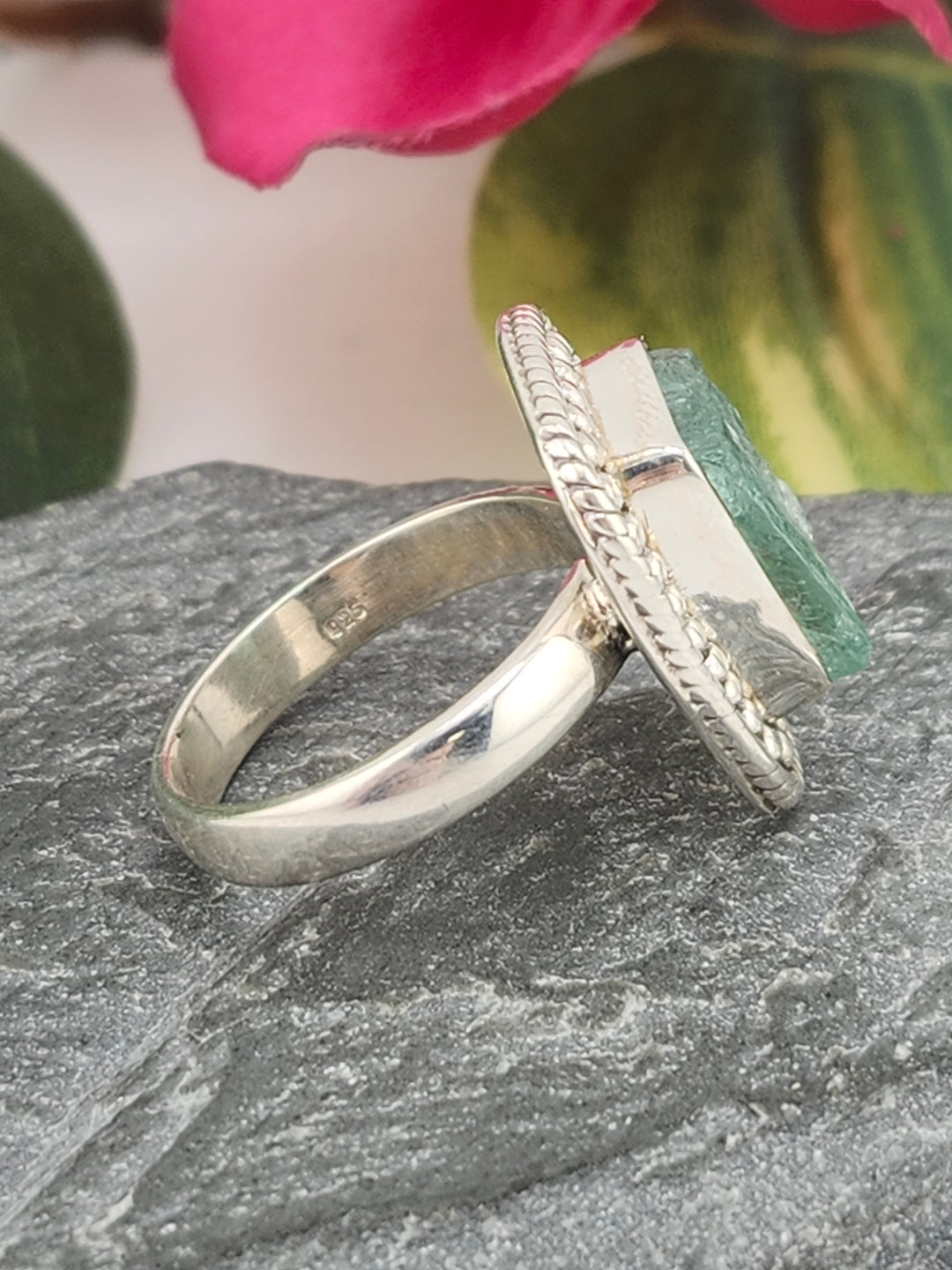 Raw Blue Tourmaline and 925 Sterling Silver Ring - Size 7