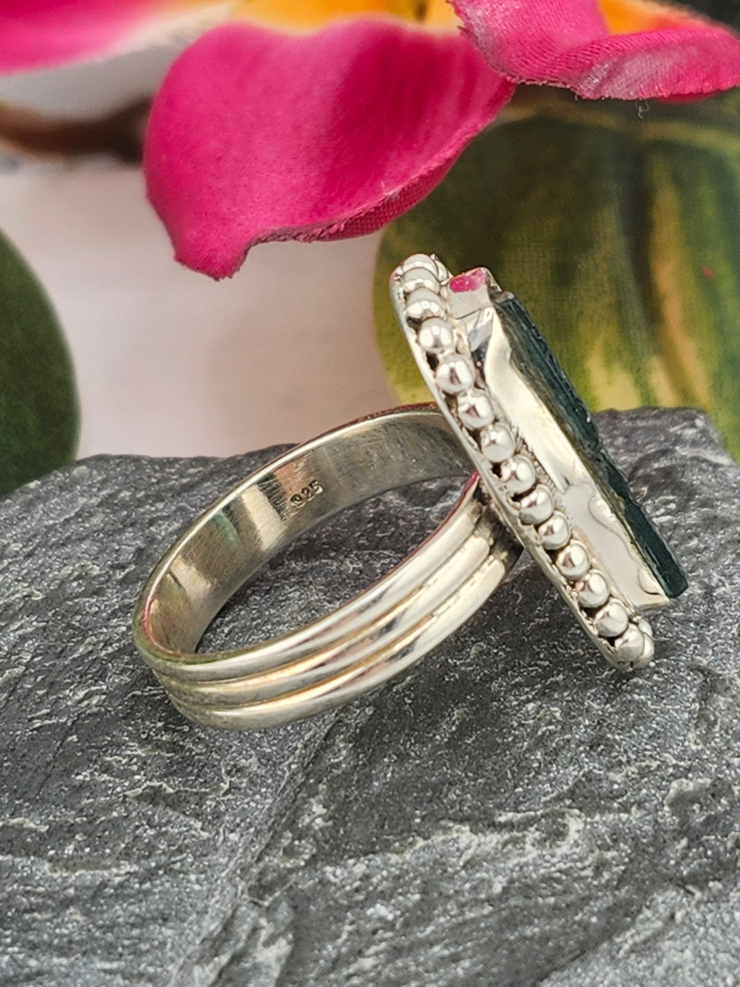 Raw Blue Tourmaline and 925 Sterling Silver Ring - Size 7