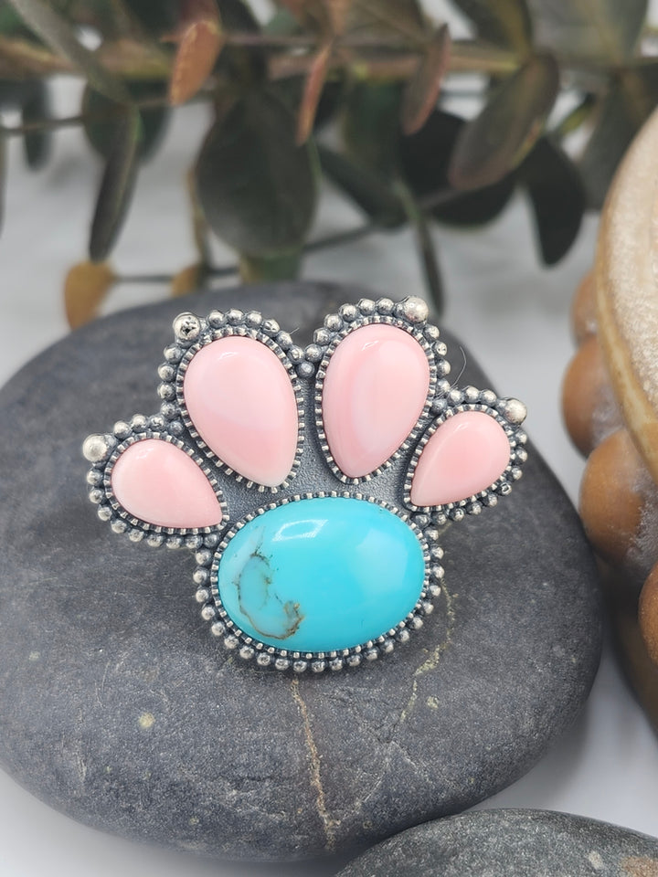 Turquoise with Queen Conch & 925 Sterling Silver Ring Size 10