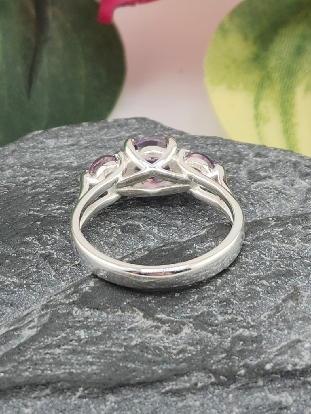 Three Stone Amethyst and 925 Sterling Silver Ring - Size 5.5