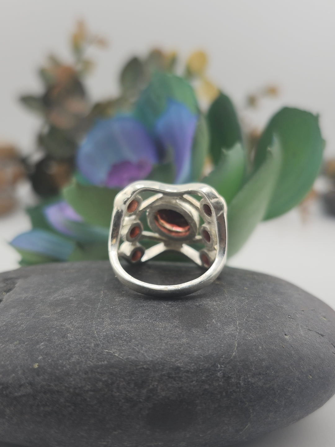 Multistone Garnet Ring & 925 Sterling Silver Ring Size 7.5