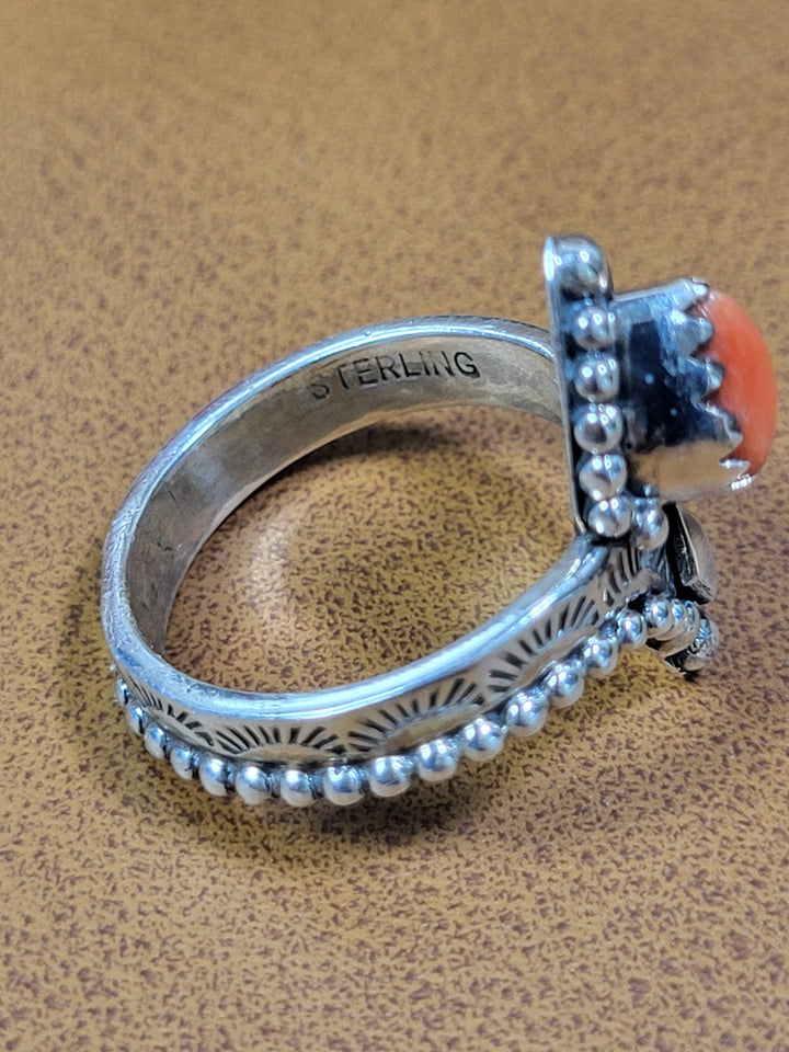 Natural Spiny Oyster Ring Size 7 925 Sterling Silver