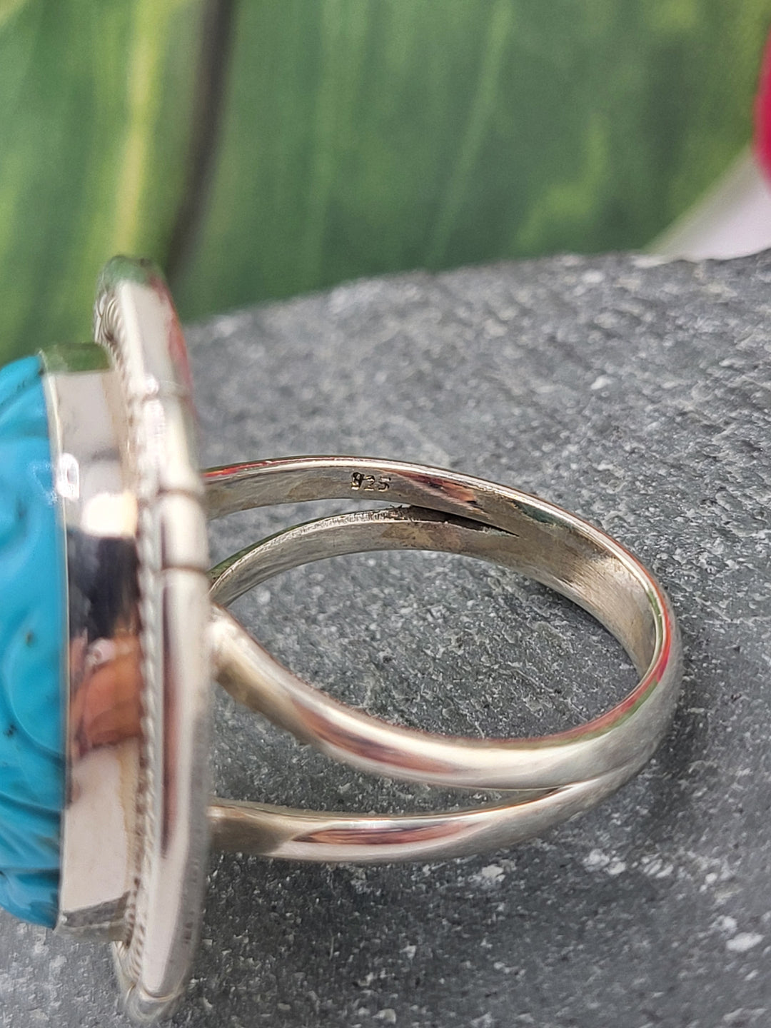 Carved Turquoise Ring Size 7