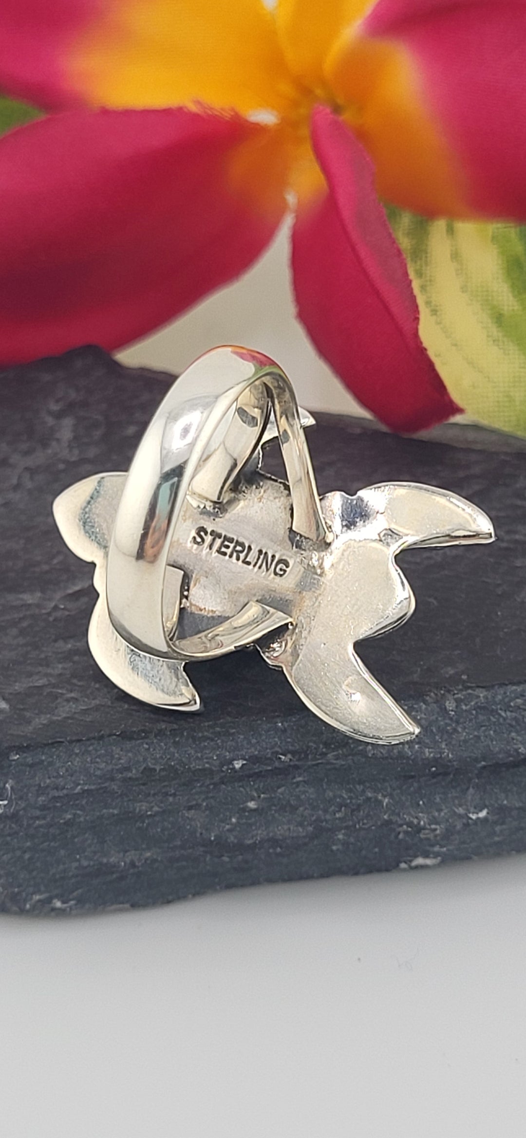 Turquoise and 925 Sterling Silver Turtle Ring Size 7.75