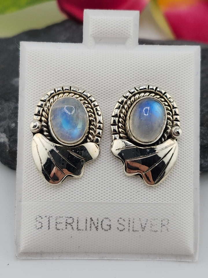 Moonstone & 925 Sterling Silver Stud Earrings