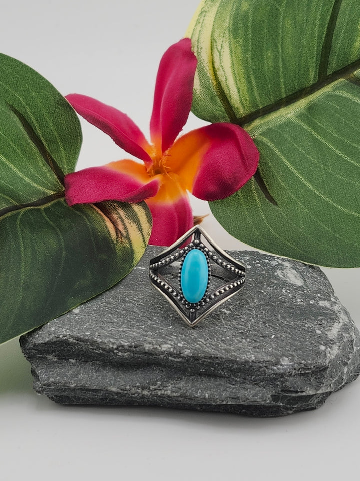 Oxidized Marquee Turquoise Ring Size 8